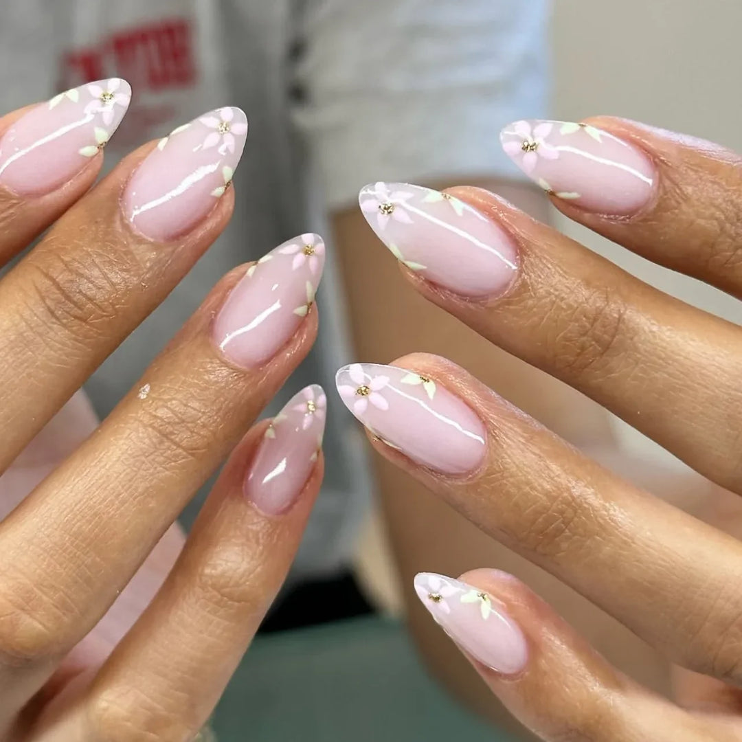 Rynx | Cute Small Flowers Nude Color Nail Art Simple Style Artificial Nails Removable Ready-made Artificial Nails To Stick On with Glue