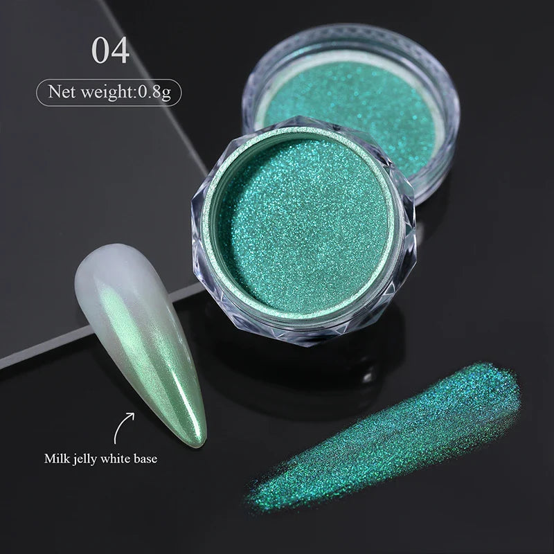Rynx | Aurora Pearl White Nails Glitter Dust Chrome Gradient Rubbing on Powder Mirror Reflective Magnetic Pigment Nail Art Decorations