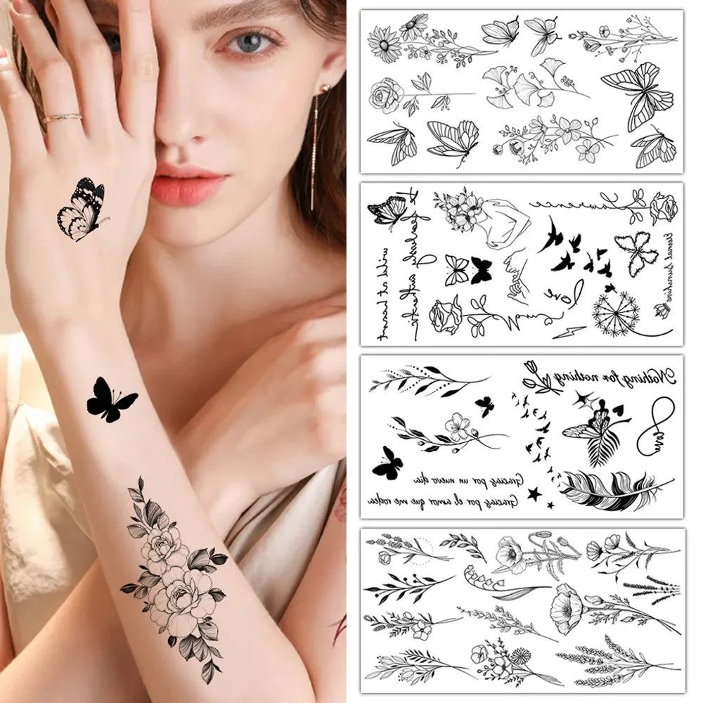 Rynx | 1PCS Sketch Flower Tattoo Sticker Black Datura Arm Legs Tattoo Temporary Waterproof Durable Sexy Tattoo Stickers For Women Body