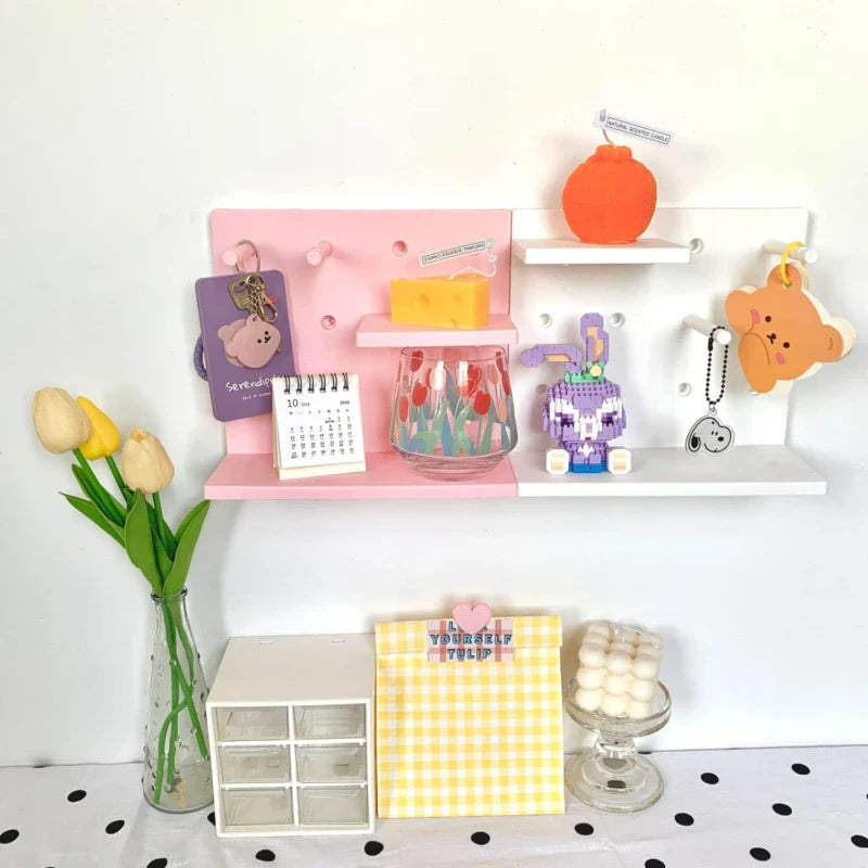 Rynx | 4Pack Sweet Pegboards Wall Shelf Holder Hooks Plastic Wall Organizer Decorations Display Shelf Wall Mounted Hanging Pegboard