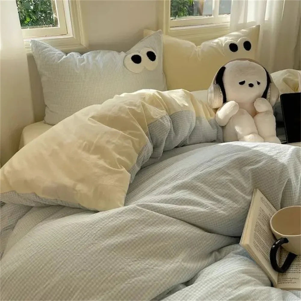 Rynx | INS Striped Bedding Set Simple Soft Duvet Cover Sheet Pillowcase Solid Color Bedding for Adults Girls Twin-Queen Size