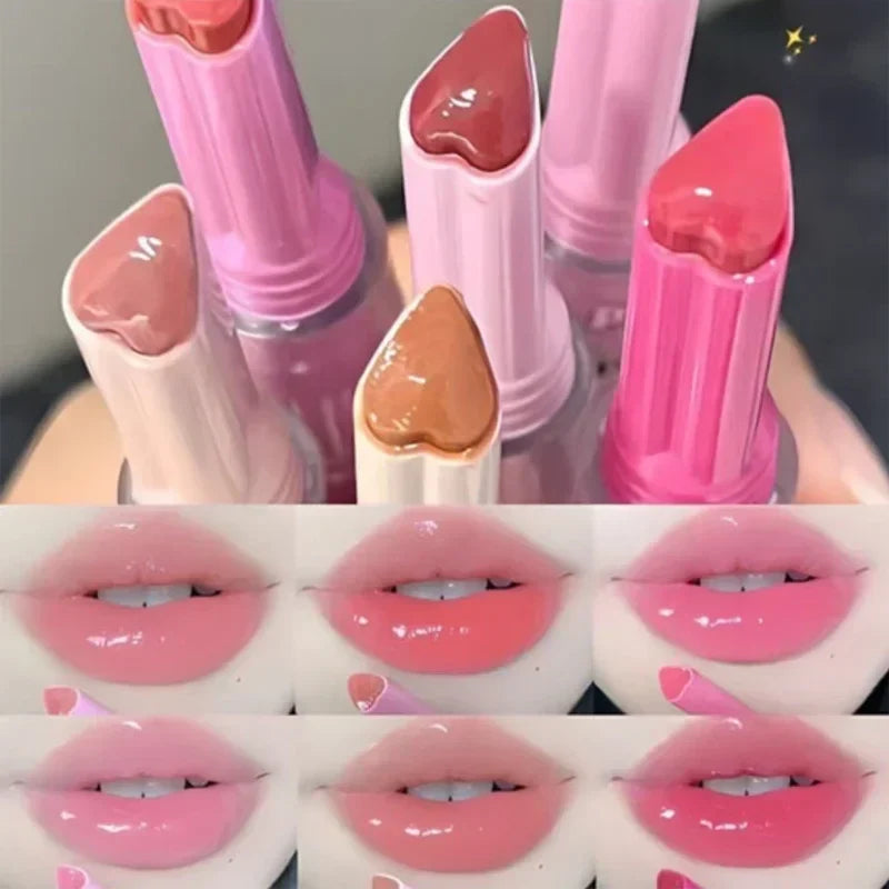 Rynx | 3PCS Heart-shaped Jelly Lipstick Pen Mirror Water Glitter Lip Lacquer Waterproof Moisturizing Lipstick Transparent Korean Makeup