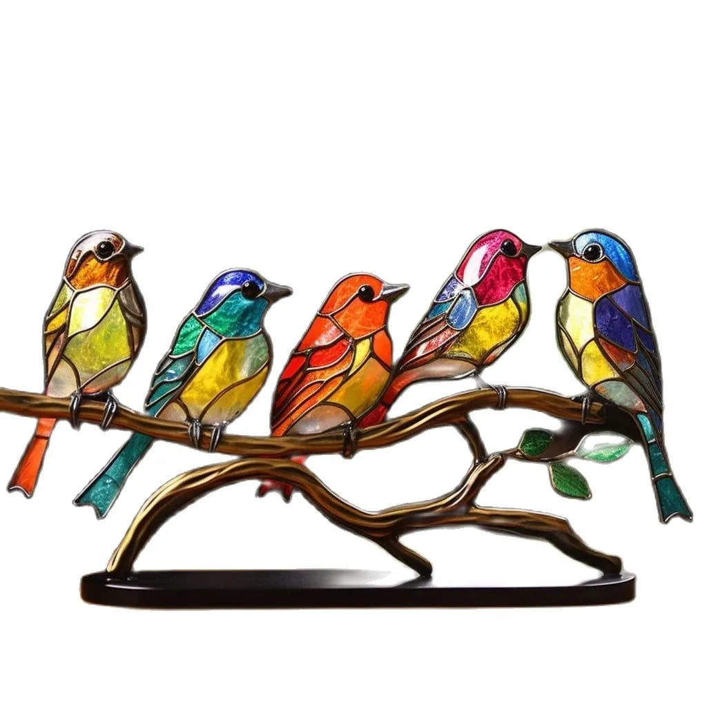 Lisslune | ElegantAviary | Colorful Birds on Branch Desk Ornaments