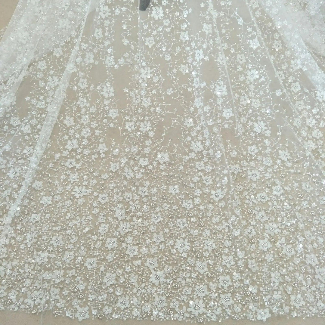 Lisslune | Exquisite Hot Beaded Lace for Bridal Fashion - 51 inches wide, sold by the yard