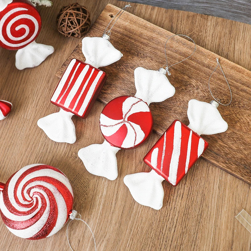 Rynx 3/6pcs Large Christmas Lollipop Red Candy Cane Pendant Xmas Tree Hanging Ball Ornament 2024 Christmas Decoration for Home New Year