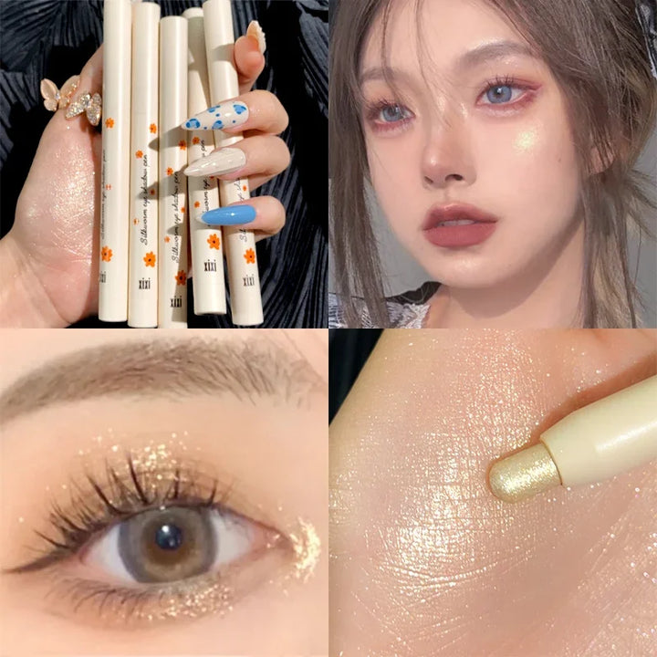 Lisslune | Glitzer Seidenraupen Augenbrauen Liner Bleistift Aufheller Blau Gold Silber Augen-Makeup Stift Langanhaltendes Glänzendes Augen-Make-up Kosmetik