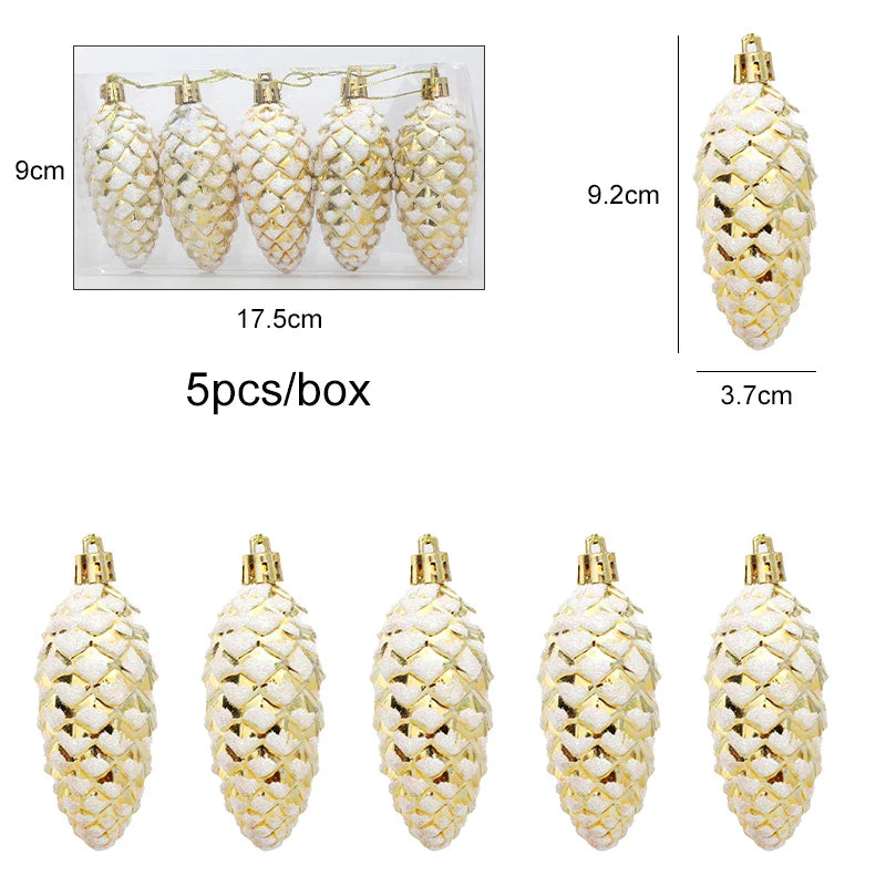 Rynx 5 pieces Christmas painted pine cone balls hanging ornaments Merry Christmas tree decoration for home Xmas ornament gift Navidad