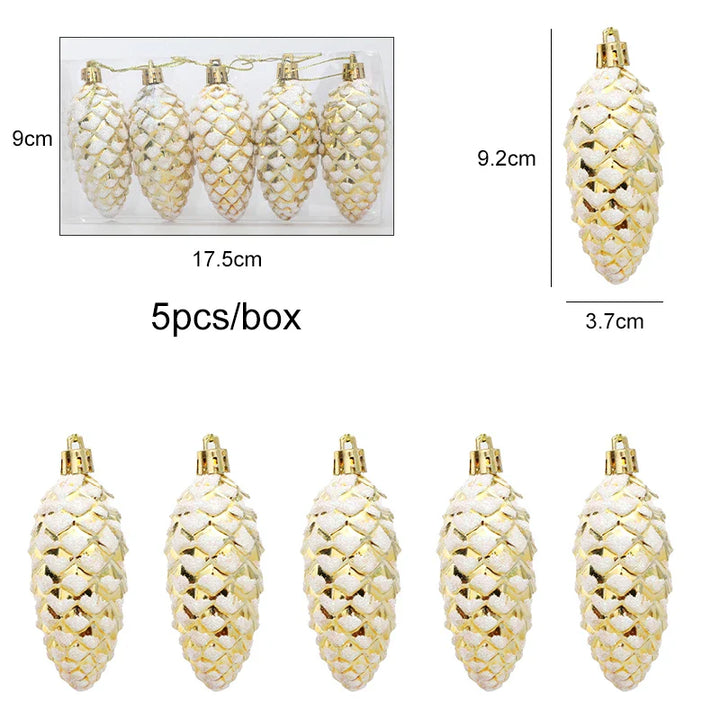 Rynx 5 pieces Christmas painted pine cone balls hanging ornaments Merry Christmas tree decoration for home Xmas ornament gift Navidad