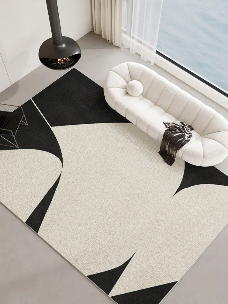 Rynx | Modern Minimalist Living Area Large Rugs Black White Bedroom Nightstand Rug Irregular Geometric Pattern Rugs IG Rug