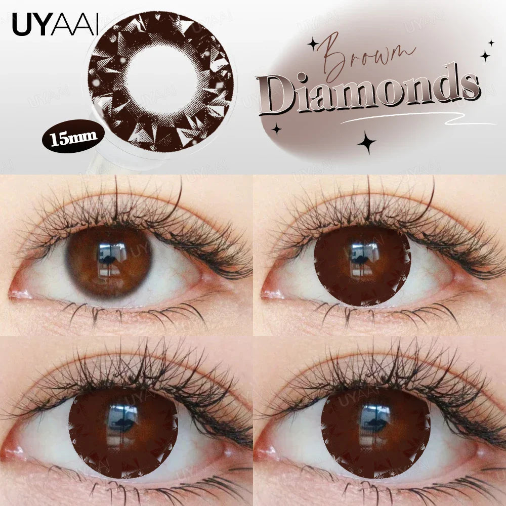 Rynx | Myopia 15MM Black Diamond Lenses with Diopters 1 Pair Big Eyes Natural Black Lenses Brown Contact Lenses Gray Purple Lens