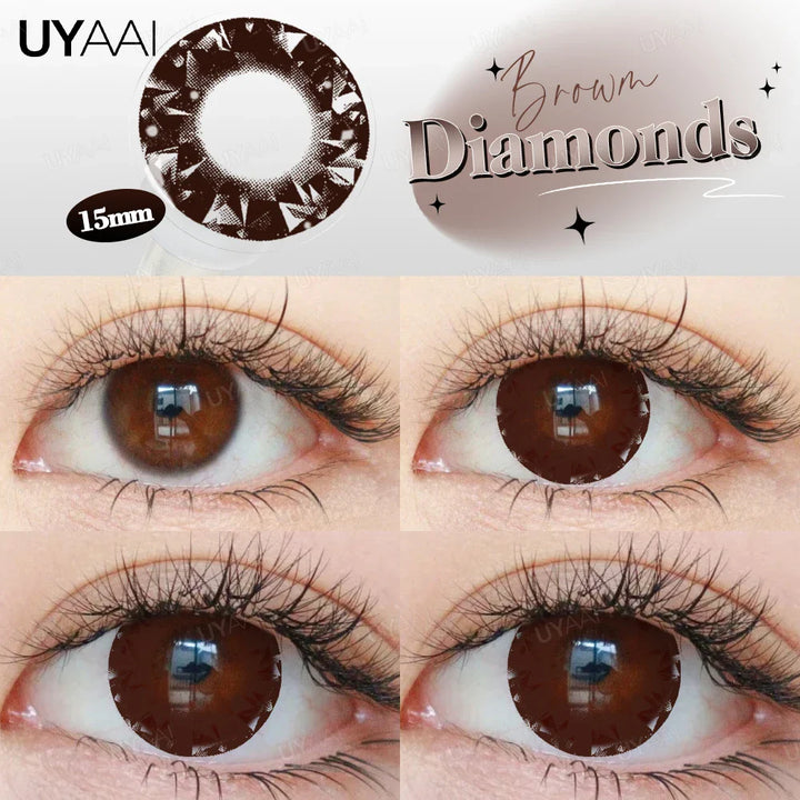 Rynx | Myopia 15MM Black Diamond Lenses with Diopters 1 Pair Big Eyes Natural Black Lenses Brown Contact Lenses Gray Purple Lens