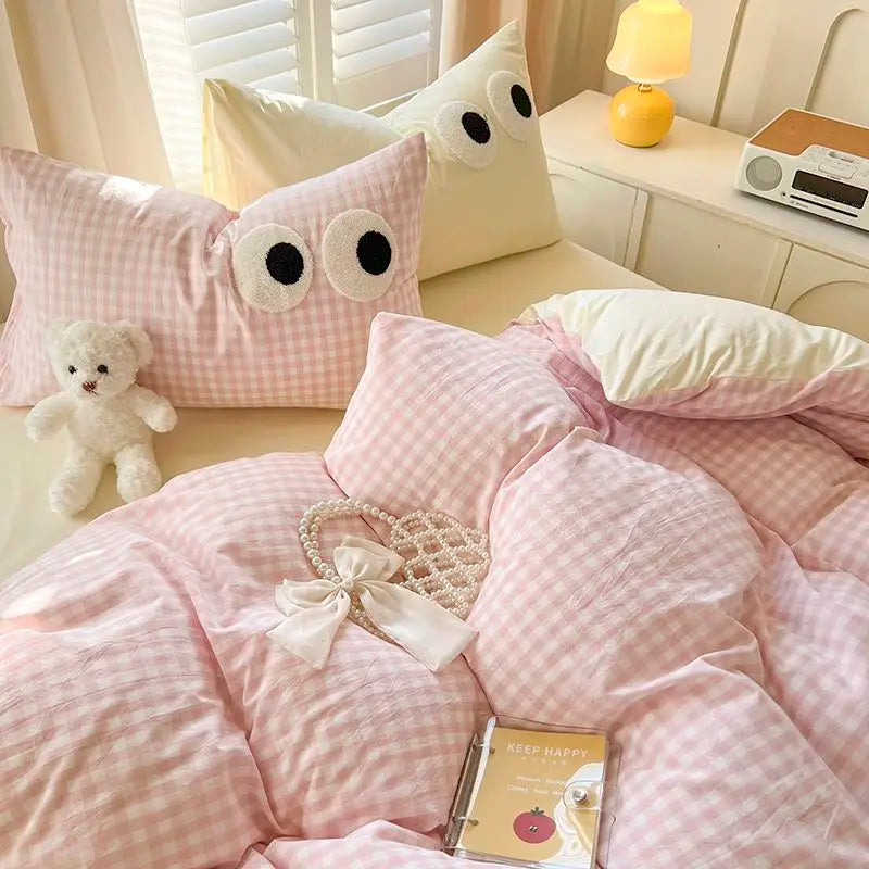 Rynx | INS Striped Bedding Set Simple Soft Duvet Cover Sheet Pillowcase Solid Color Bedding for Adults Girls Twin-Queen Size