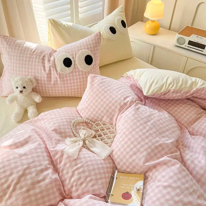 Rynx | INS Striped Bedding Set Simple Soft Duvet Cover Sheet Pillowcase Solid Color Bedding for Adults Girls Twin-Queen Size