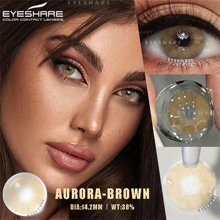 Rynx | 1 pair of contact lenses with prescription in natural color, myopic lenses, green contact lenses, fashionable brown lenses, gray pupils