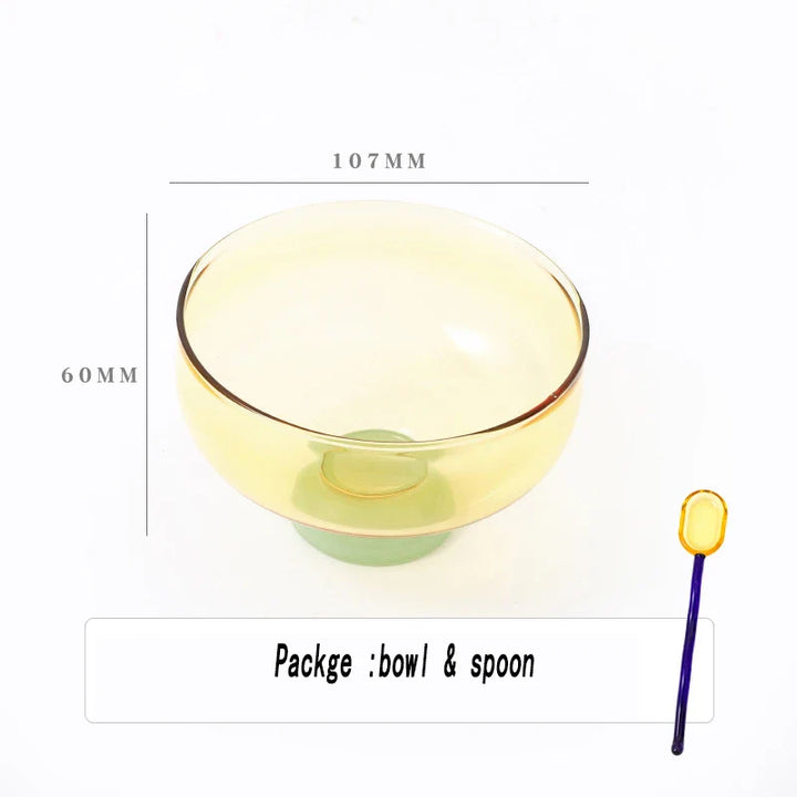 Rynx | Stained Glass Transparent Tapestry Bowls Spoon Set High Borosilicate Glass Bowl Fruit Salad Dessert Bowls Tableware