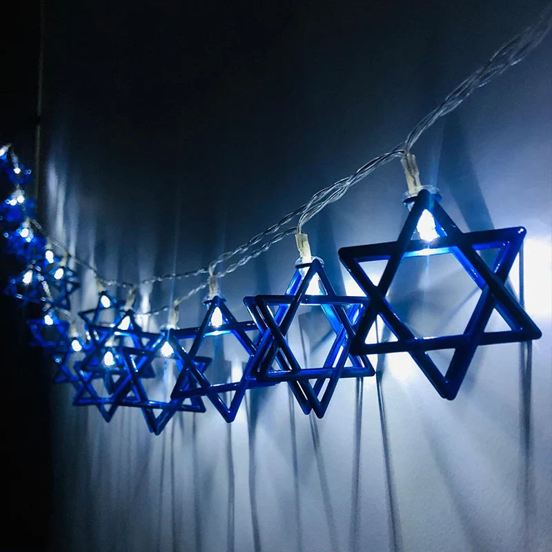 Rynx 1.65M 10LED Judaism Mogen David Star Lights String Hanukkah Shavuot Jewish Festival of Dedication Menorah Party Supplies