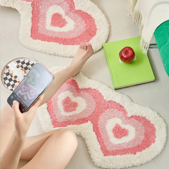 Rynx | Longer Tufting Pink Living Room Rug Heart Shape Bath Mat Rug Next to the Bed Soft Bedroom Bathroom Mat Floor Mat Aesthetic Home Décor