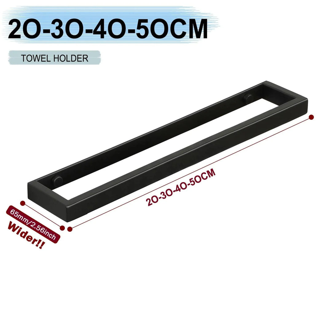 Lisslune | Versatile matte black stainless steel towel holder with adjustable size and flexible wall mounting