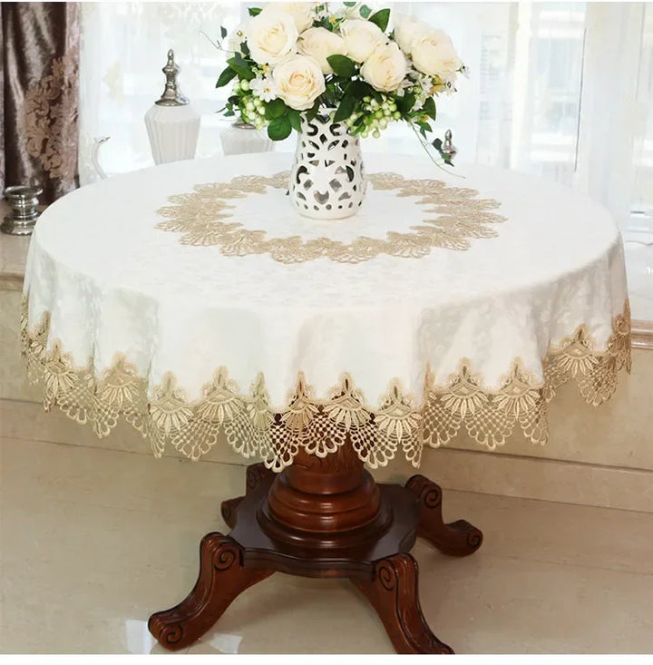 Rynx European Style Round Tablecloth, Elegant Lace Tablecloth, Dining Table Cloth, Kitchen Table Cover, Decorative Towel