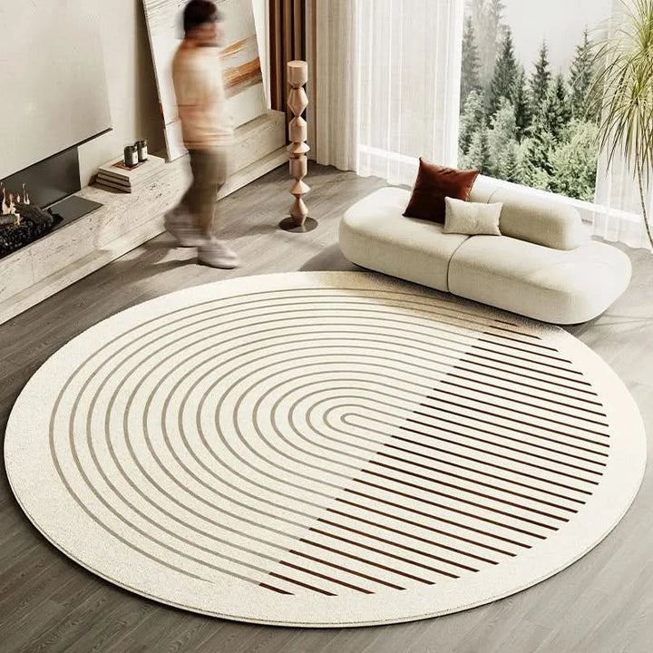 Lisslune | Japanese Style Round Striped Rug Thick Washable with Non-Slip Backing