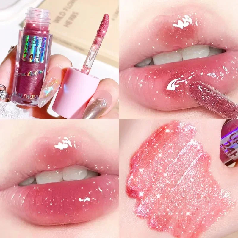 Rynx | Water Glitter Lip Oil Honey Liquid Lipstick Color Change Plumping Lip Lacquer Tint Crystal Clear Texture Lip Balm Korean Makeup