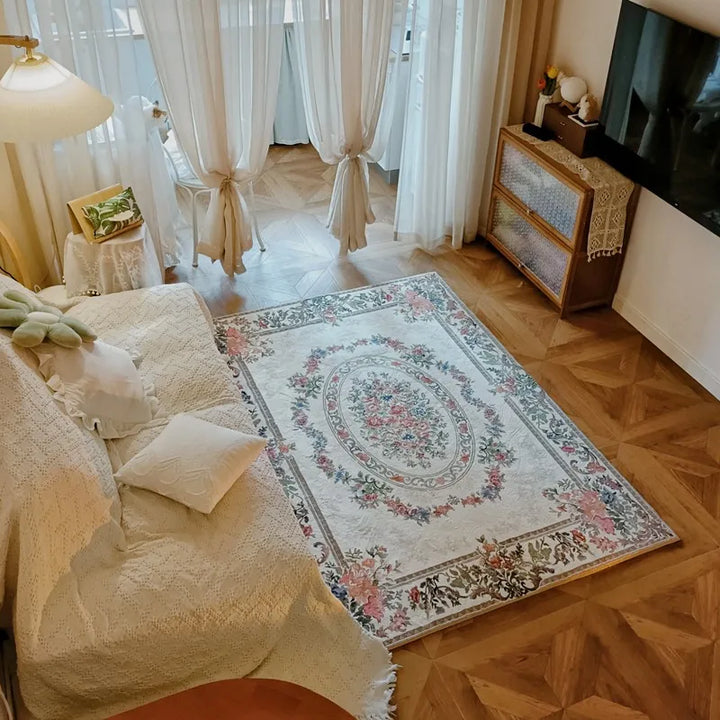 Rynx | French Romantic Rug Floral Large Area Living Room Decoration Rugs Comfortable Soft Bedroom Rugs Rose Flower Rug Wallpaper IG