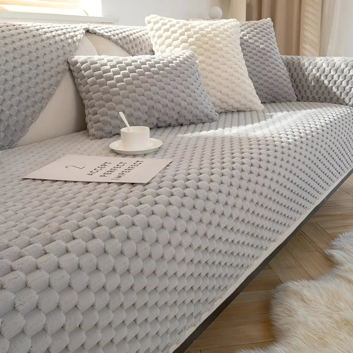 Lisslune | Luxurious velvet sofa cover with textured pattern