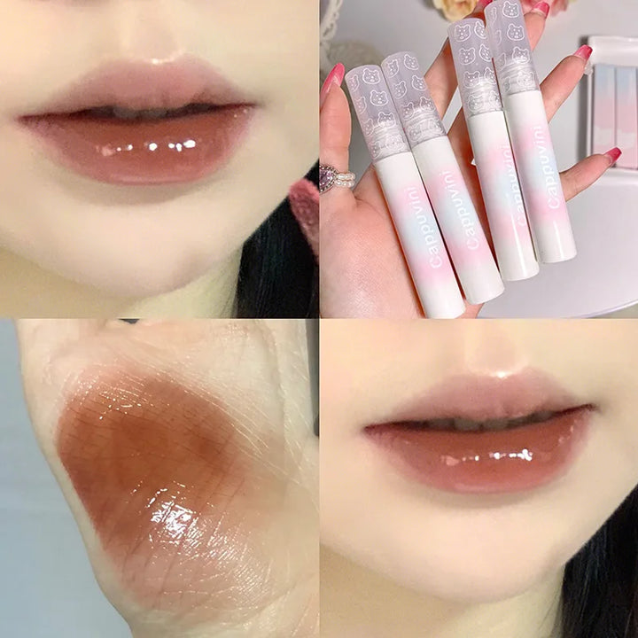 Rynx | Cherry Pink Mirror Water Lip Gloss 10 Colors Transparent Glass Lip Oil Waterproof Liquid Lipstick Nude Brown Clear Shade Makeup