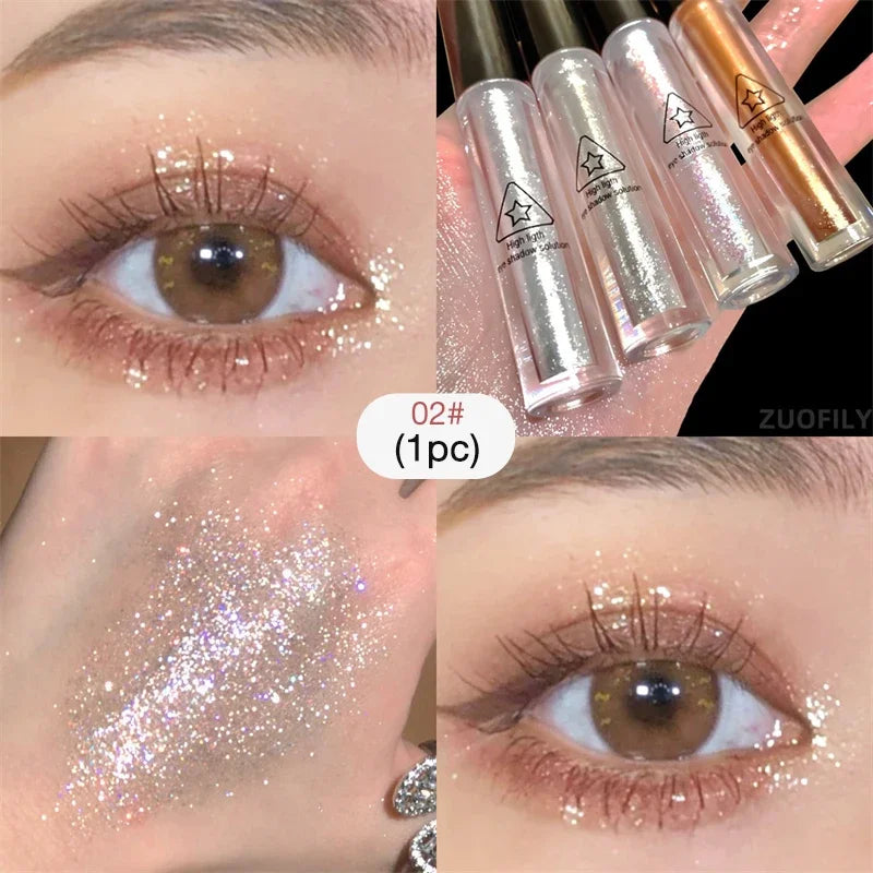 Lisslune | 4pcs/1pcs Flüssiger Lidschatten Perlen Glitzer Lang anhaltend Wasserdicht Flüssiger Lidschatten Schnelltrocknender Glitzer Schimmer Augen Make-up