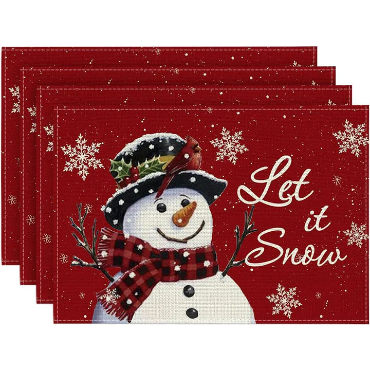 Rynx 4Pc Christmas Tree Moose Placemat Linen Dining Table Mats Coaster Bowl Coffee Mug Pad Mat 2024 Christmas Home Kitchen Decoration