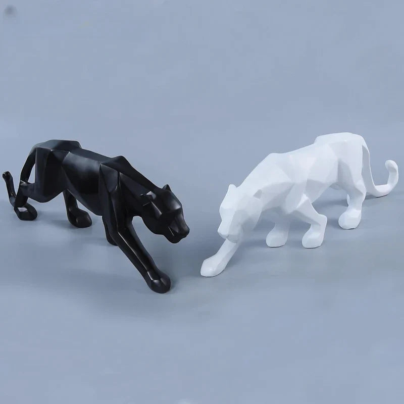 Lisslune | Panther Statue, Animal Figure, Abstract Geometric Style, Resin, Leopard Sculpture, Home Office, Desktop Decoration, Crafts