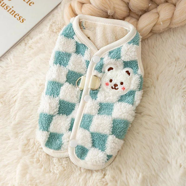 Lisslune | Cozy Plush Cute Bear Print Winter Sweater for Small Dogs & Puppies with Safe Buckle Closure