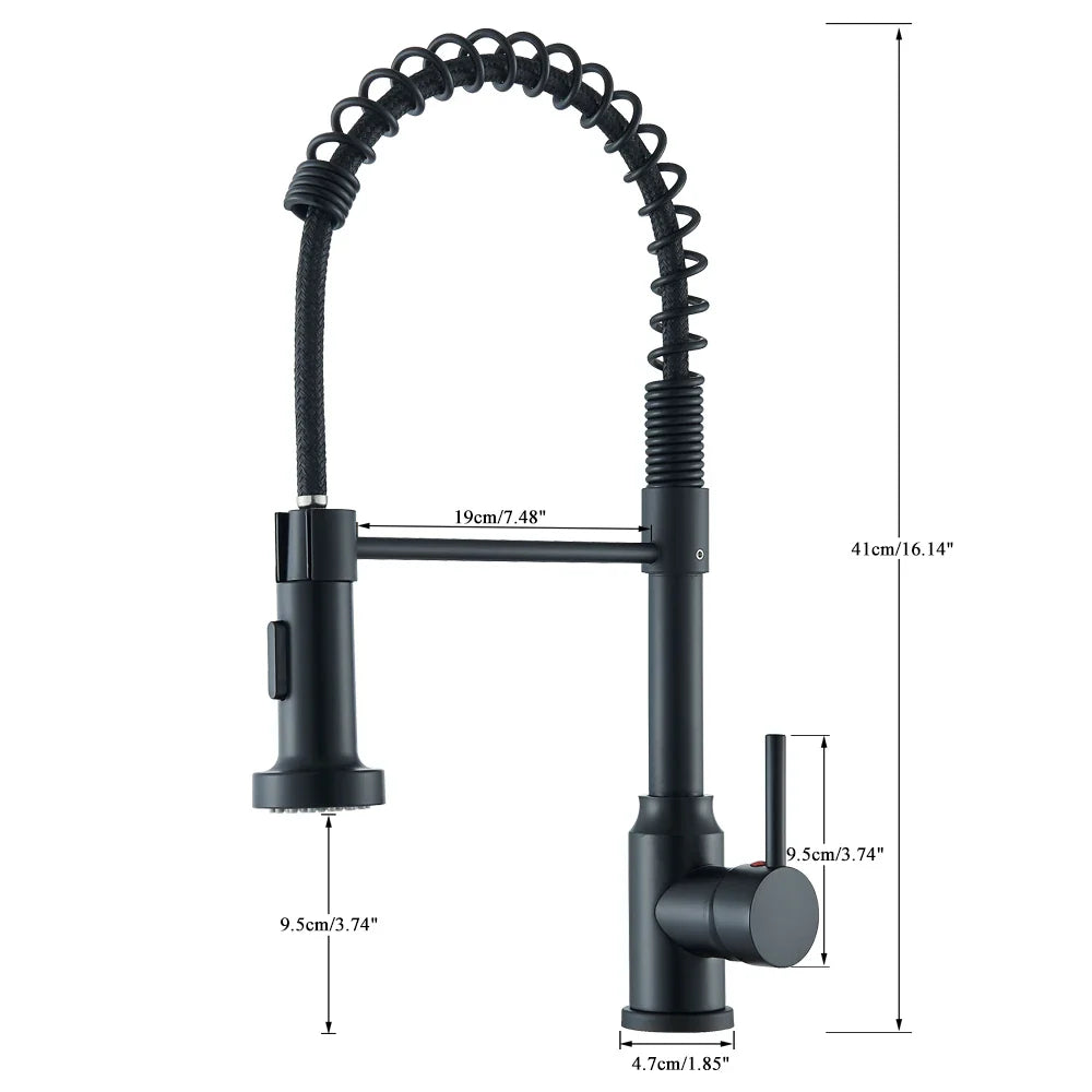 Rynx | Matte Black Kitchen Sink Faucet Single Lever Spring Hot and Cold Water Spout Mount Bathroom Chrome Kitchen Tap