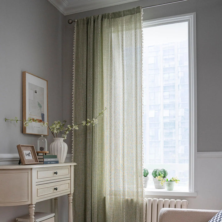 Rynx Cotton-Linen Blend Curtains Street Bags Shadow Curtain Tassel for Kitchen Bedroom Living Room Bay Window Closet Curtain