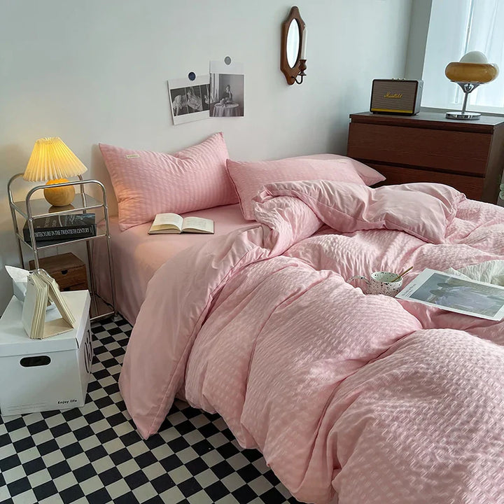 Rynx | INS Solid Color Bedding Comforter Sets Duvet Cover Bed Sheet Set Pillowcases Bedding Linens Set Queen/King Bed bedspreads