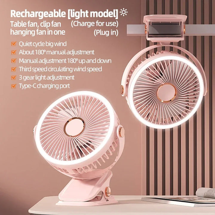 Lisslune | Multi-Angle Outdoor Clip-On Rechargeable Cooling Fan