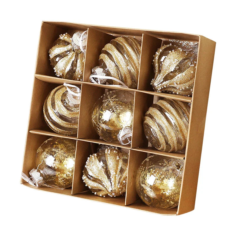 Rynx 9PCS 8CM Christmas Balls Decorations Champagne White Xmas Tree Hanging Ornaments Pendants 2025 New Year Party Home Decor Navidad