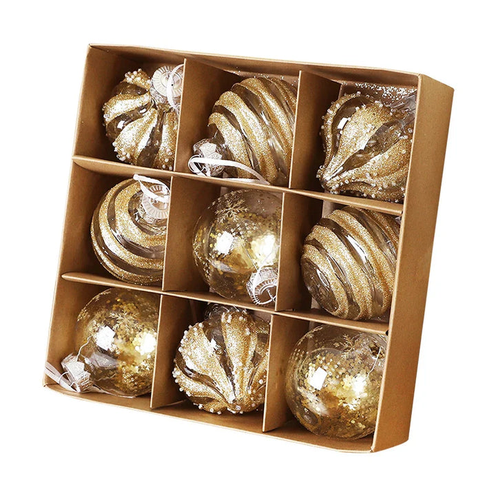 Rynx 9PCS 8CM Christmas Balls Decorations Champagne White Xmas Tree Hanging Ornaments Pendants 2025 New Year Party Home Decor Navidad