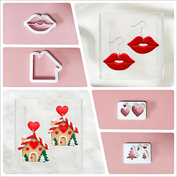 Lisslune | Festive Creations Earring shape: Design Playful Red Lips & Charming Christmas House Shapes