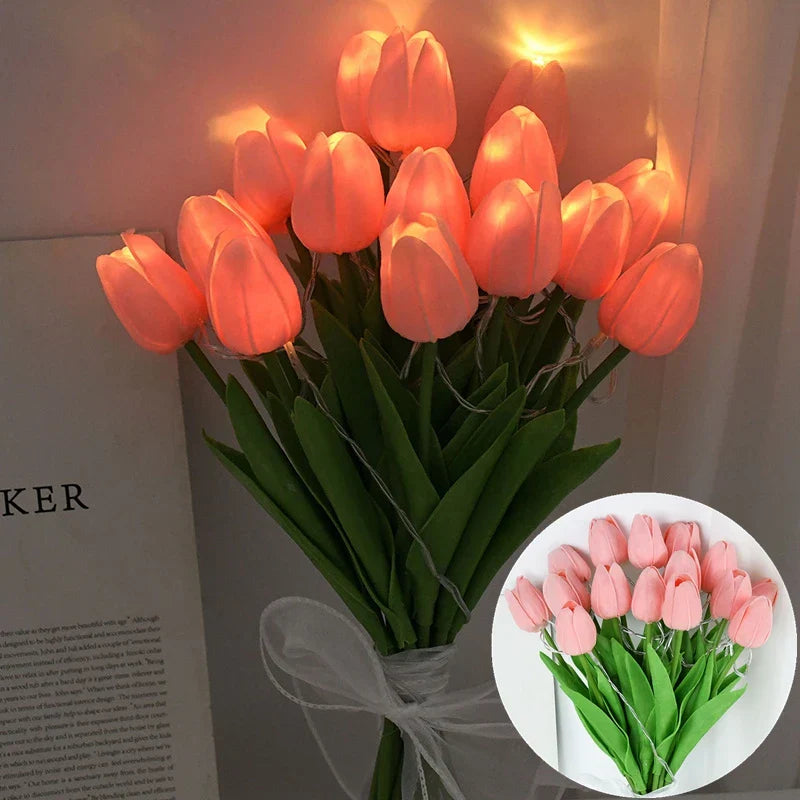 Lisslune | LED lamp with artificial tulip bouquet perfect for gifts or as wedding party home decorations