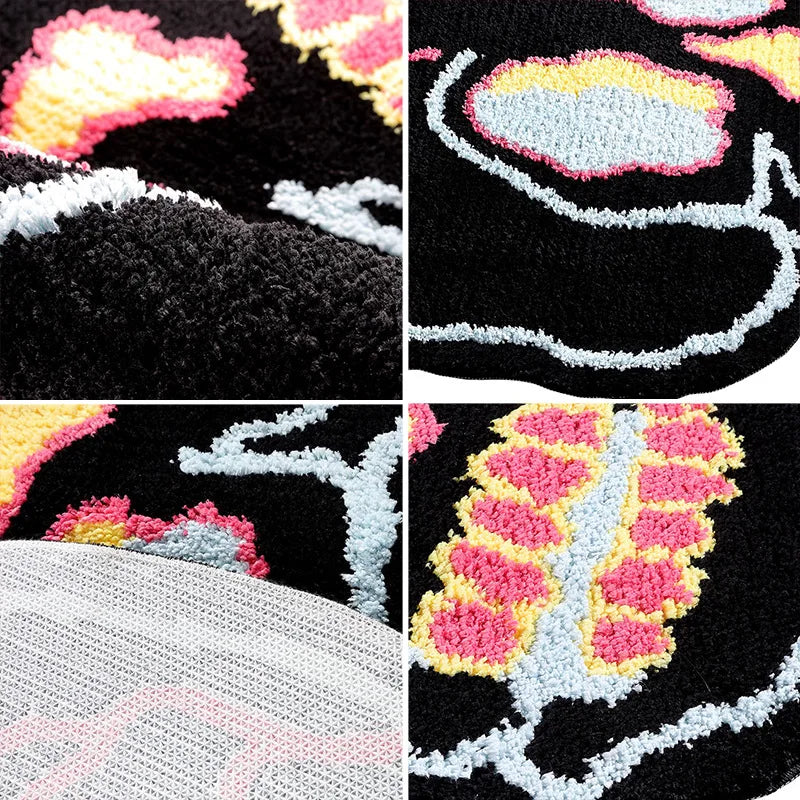 Rynx | Cooler Black Tufting Skull Living Room Rug Soft Chic Carpet Bedroom Nightstand Mat Door Floor Anti-Slip Pad Aesthetic Home Decor