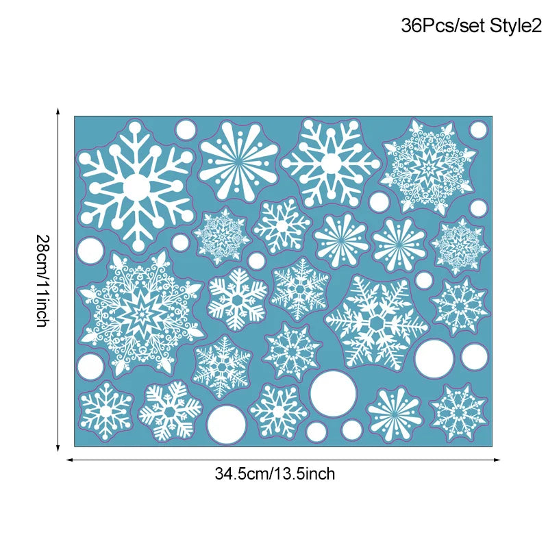 Rynx 36 Pieces/Set White Snowflake Christmas Wall Stickers Glass Window Stickers Christmas Decoration for Home New Year Gift Navidad 2024