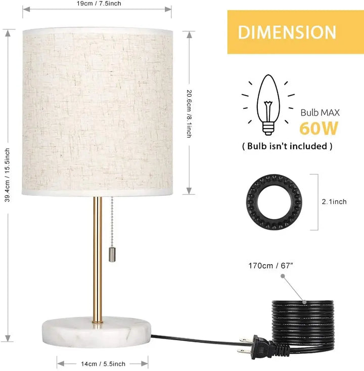 Rynx | Modern Table Lamp with Marble Base Elegant Nightstand Reading Lamp for Bedroom Decoration
