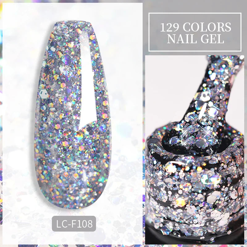 Rynx | 7ml Glitter Gel Nail Polish Semi Permanent Sequins Soak Off UV Gel Colorful DIY Nail Art Polishes