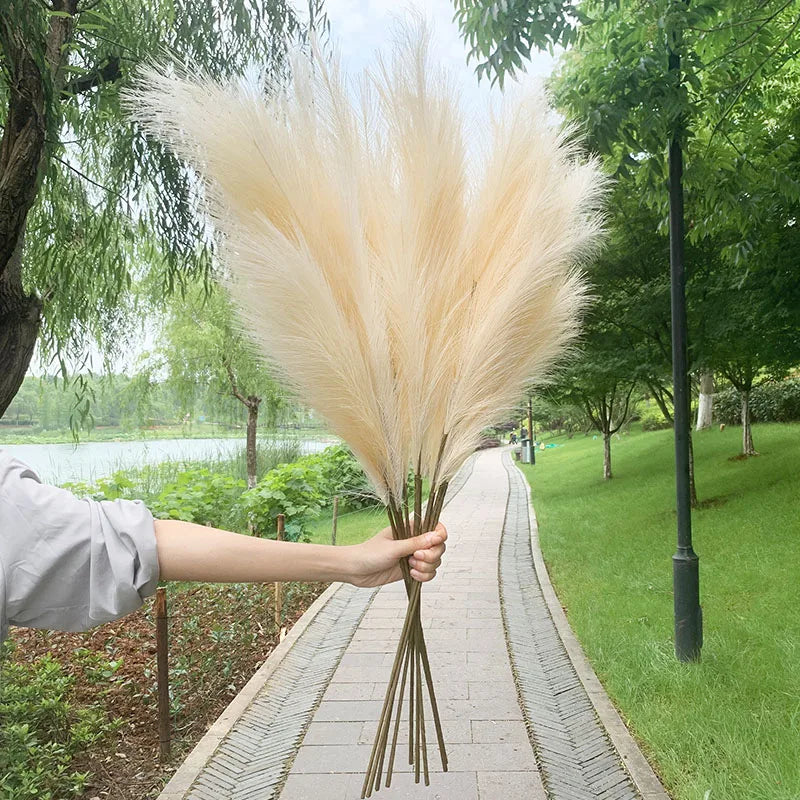 Lisslune | 5 pieces 100 cm Artificial Pampas Grass Dried Flower Bouquet Wedding Party Decoration Home Room DIY Artificial Plants Decoration Supplies