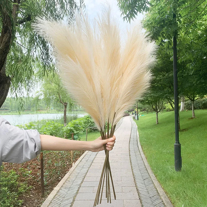 Lisslune | 5 pieces 100 cm Artificial Pampas Grass Dried Flower Bouquet Wedding Party Decoration Home Room DIY Artificial Plants Decoration Supplies
