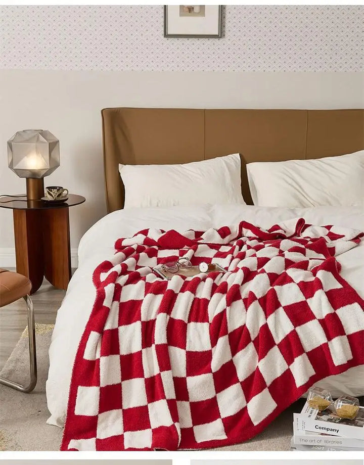 Rynx | Retro Checkered Plaid Knit Fleece Blankets Soft Cozy Thread Blanket Sofa Blanket Dust Cover Tassel Blankets For Bed