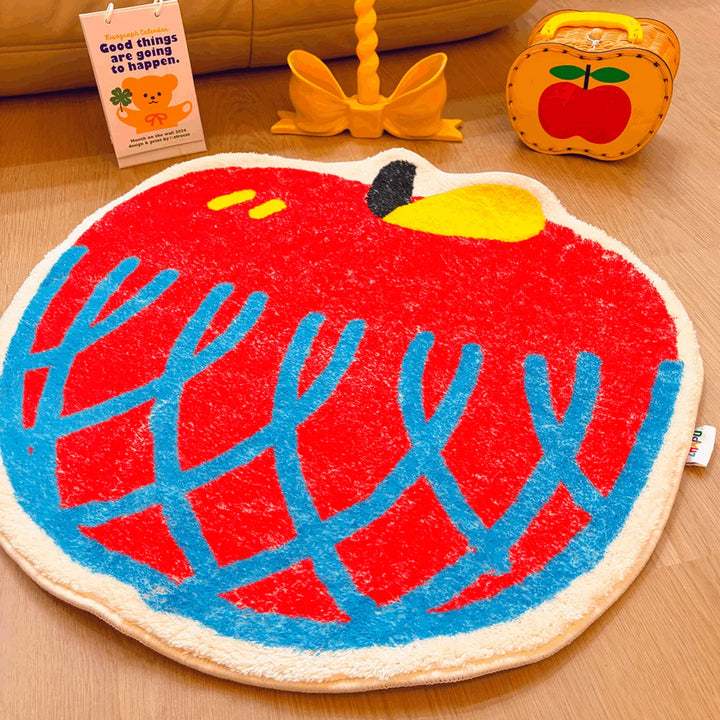 Rynx | Cute Print Fruit Bedroom Rug Cartoon Apple Peach Night Mat Soft Living Room Carpet Area Floor Pet Mat Aesthetic Home Decor