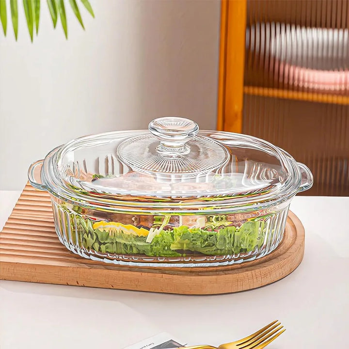 Lisslune | 4-piece Glass Bakeware Set with 2 Bakeware Dishes with Glass Lids, 1.9 Qt and 3 Qt