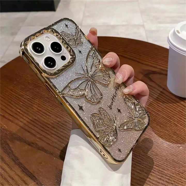 Lisslune | 3D Bling Glitzer Schmetterling Quicksand Farbverlauf Handyhülle Für iPhone 16 15 14 13 12 11 Pro Max 16 Plus Beschichtung Stoßfest Hülle